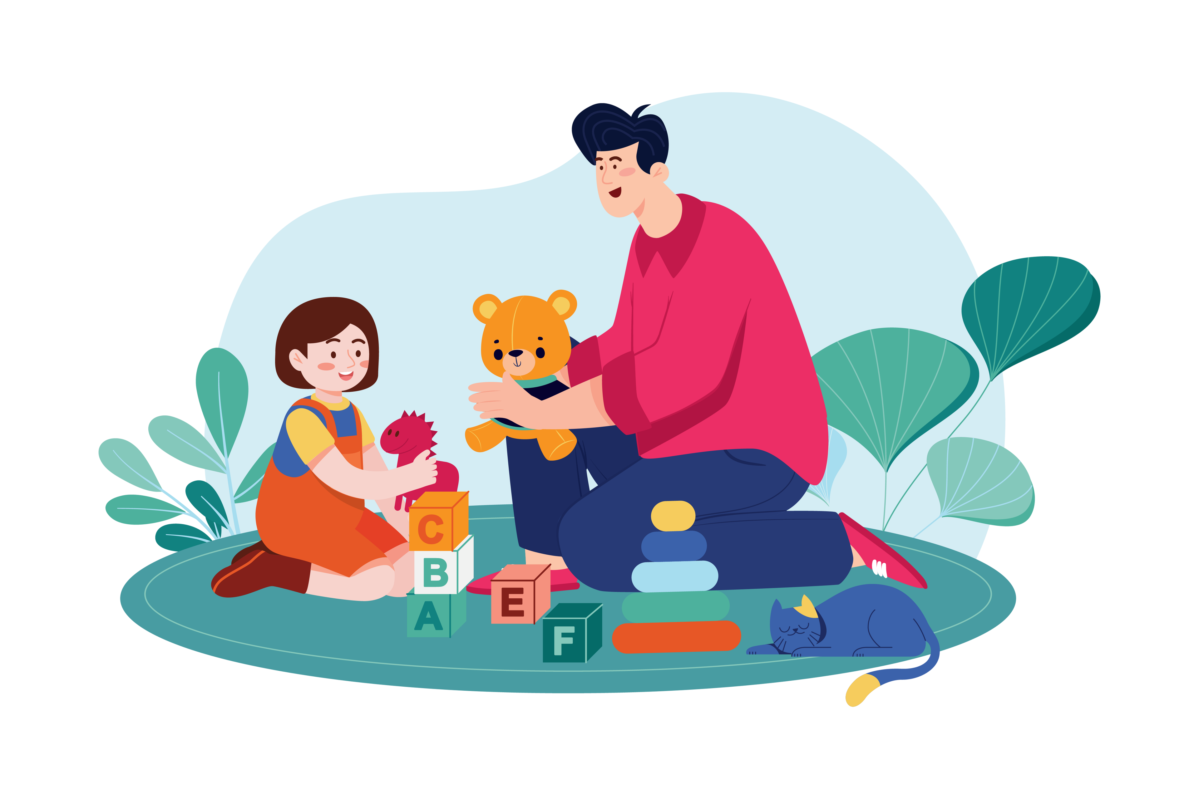 A play therapist and child playing together