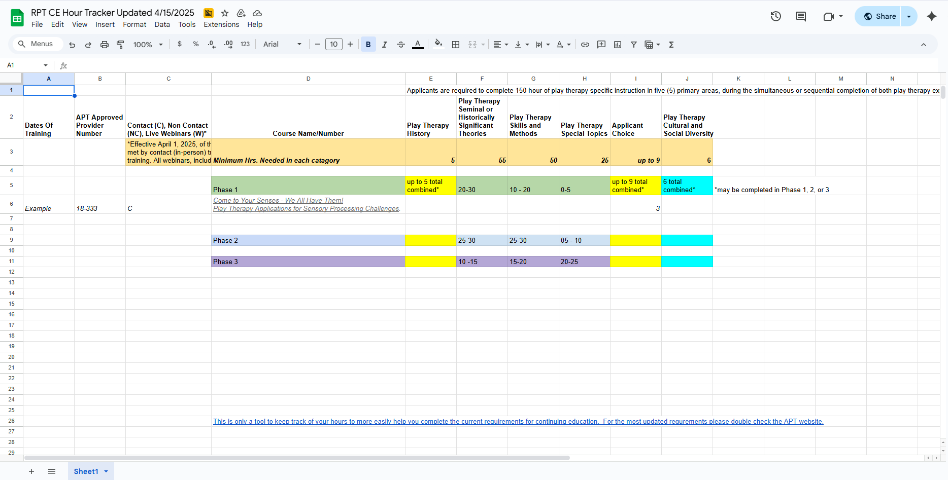 Registered Play Therapist CE Tracker
